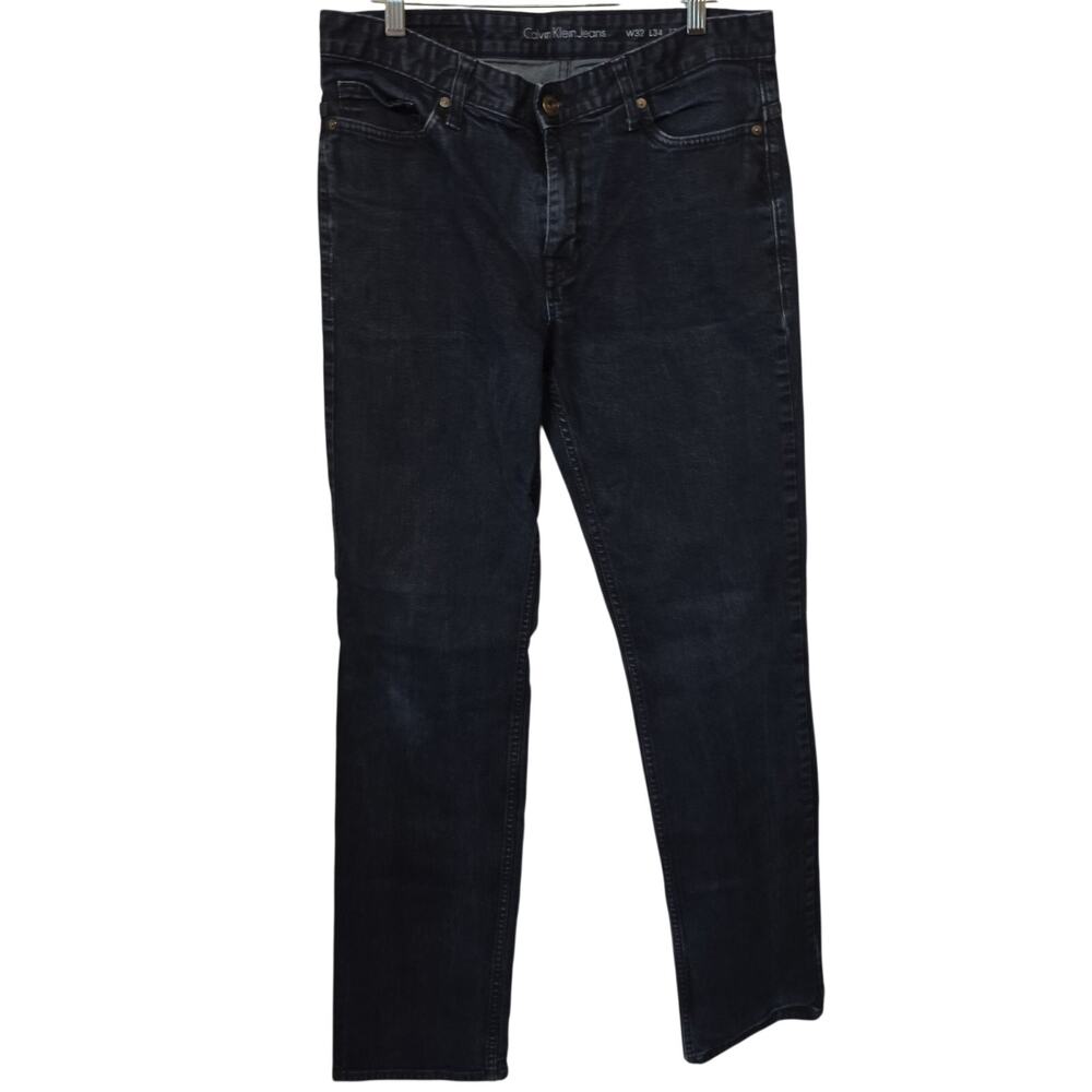 Calvin Klein Jeans Men's 32x34 Blue Dark Wash Straight Regular Stretch Denim